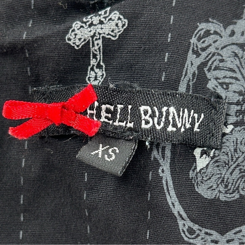 Hell Bunny Gemma Skull Cross Goth Cameo Collar Mini Black Dress Size XS - Picture 6 of 13